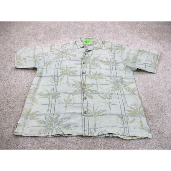 Kahala Shirt Mens Large L Beige Floral Linen Rayon Hawaiian Casual Button Up - Picture 1 of 10